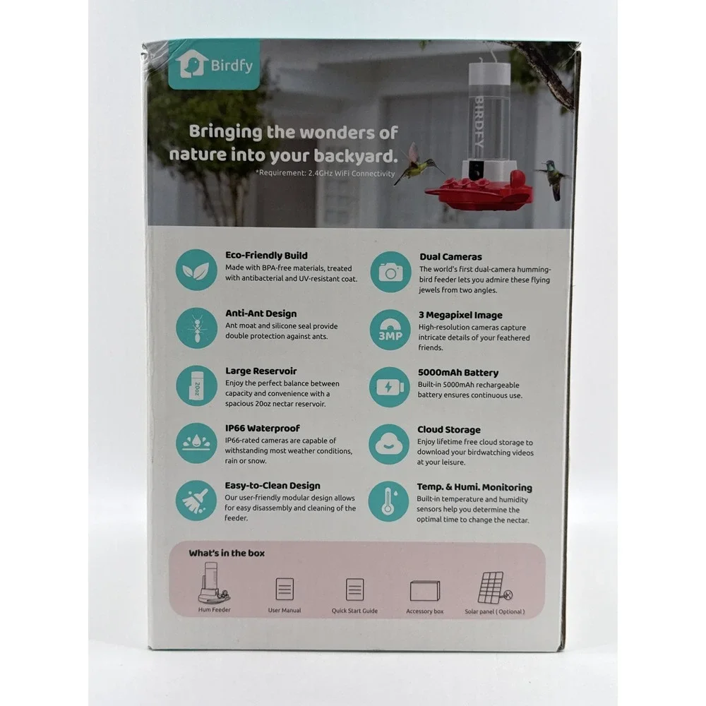 Birdfy Hummingbird 10×7×4 in Feeder Camera Wildlife AI technology Red Smart Auto